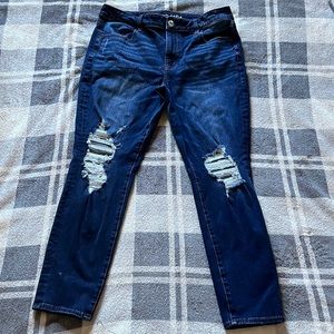 AE Hi Rise Jeggings 360 Ne(X)t Level Stretch Dark Destroy Wash 14 SHORT